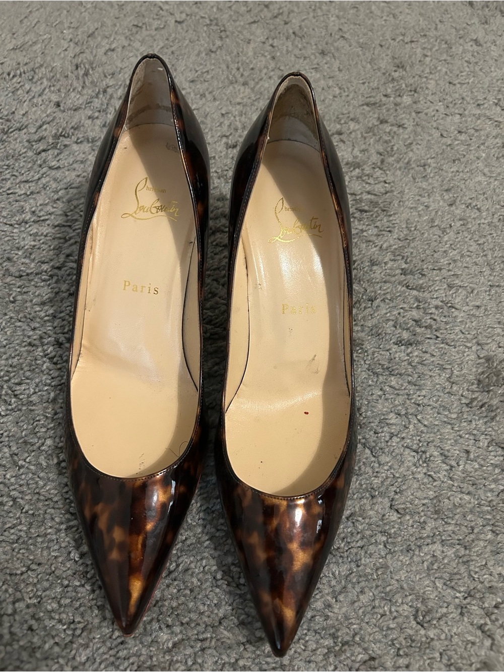 Christian Louboutin Tortoiseshell Patent Pointed Toe Pumps - Kate